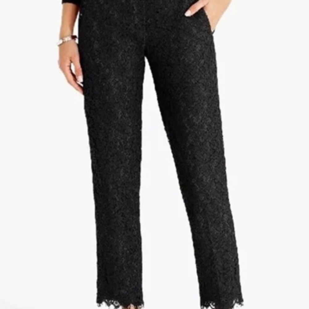 NWT J CREW Black Floral Lace Trousers
